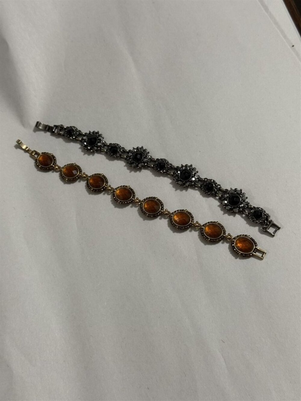 LC Lauren Conrad Bracelet Set of 2 Black Rhinestone and Faux Amber Cabouchon